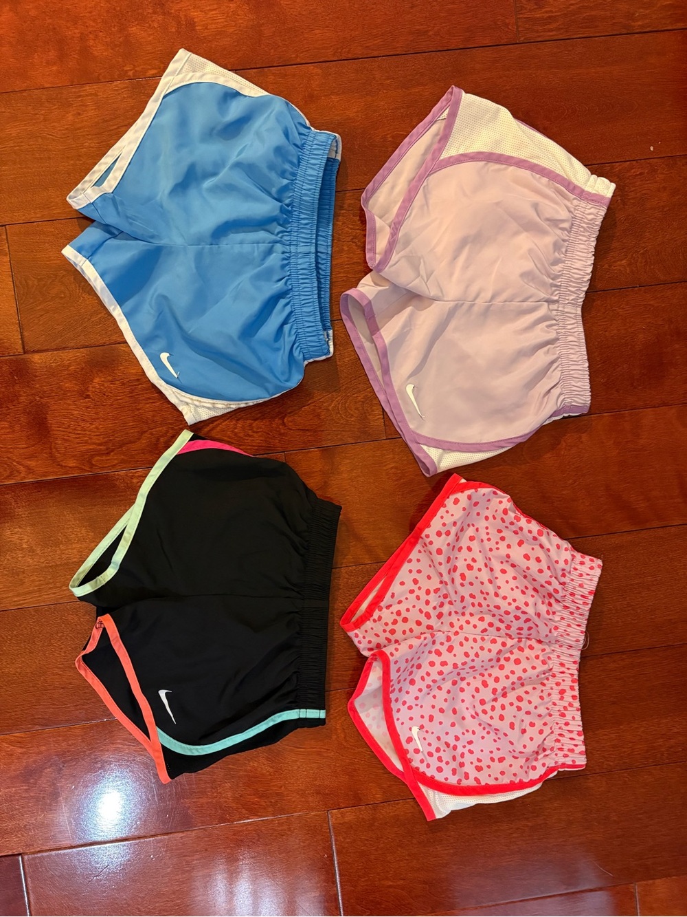 Nike Girls 4T Running Shorts Set - Blue, Lavender, Black, Pink